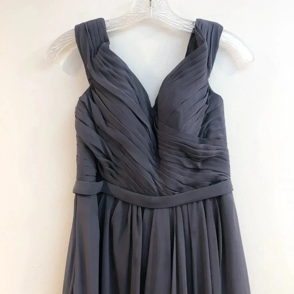 AZAZIE Chiffon Formal Off-the-Shoulder Bridesmaids Gray V Neck Maxi Dress A4 - Picture 3 of 9